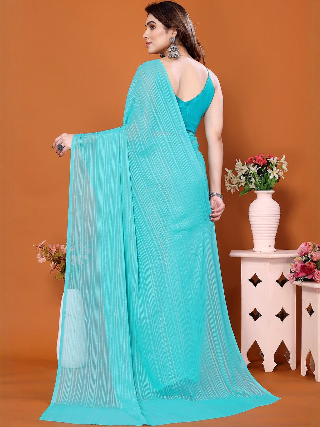 Dhimhi Women's Blue Satin Embellished Sarees