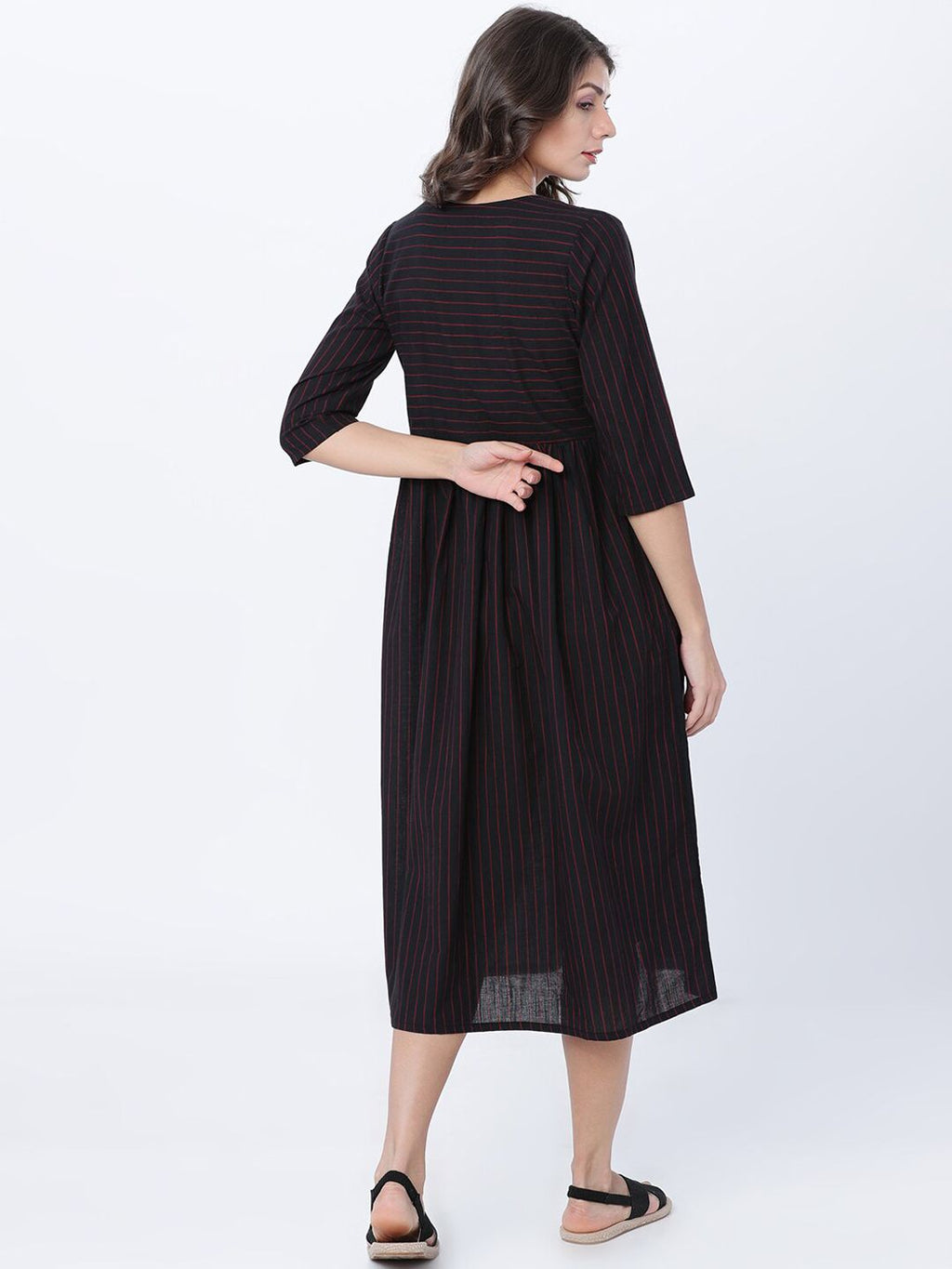 Dhimhi Women's Black & Red Striped Fit and Flare Dress