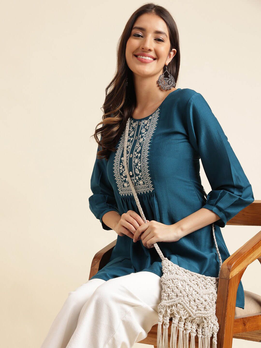 Dhimhi Women's Floral Embroidered A-Line Top