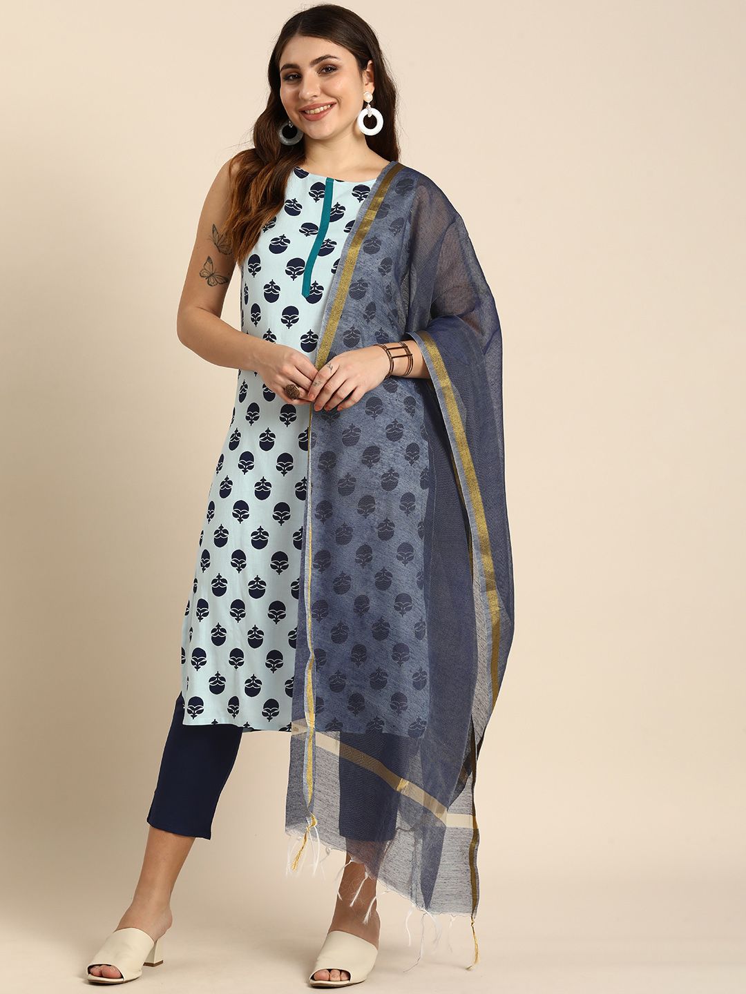Dhimhi Women's Ethnic Motifs Printed Kurta with Trousers & Dupatta