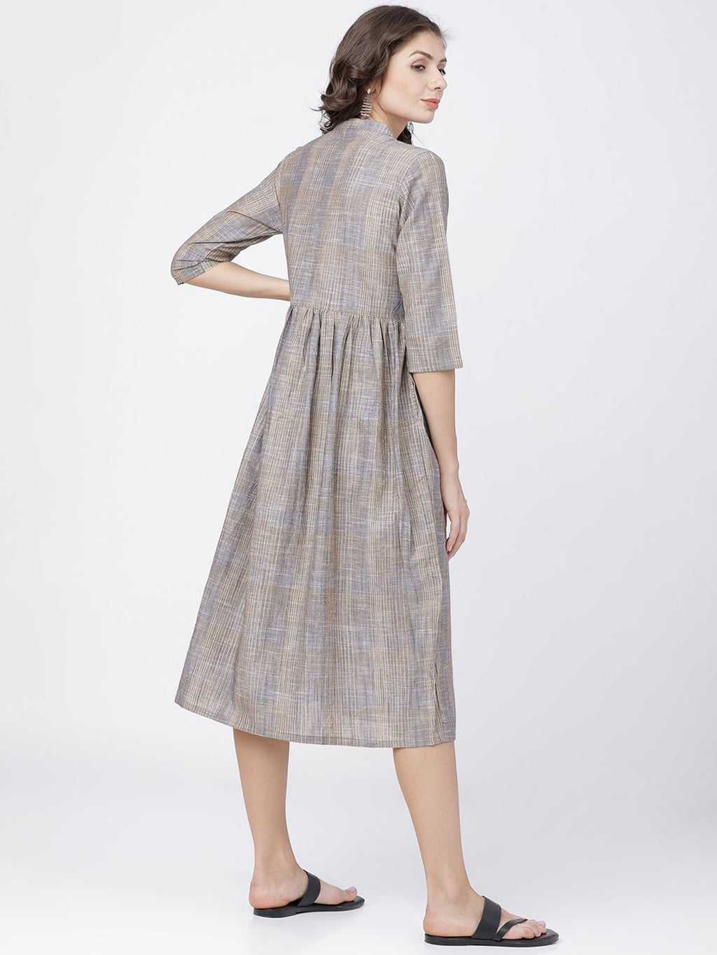 Dhimhi Women's Grey Checked A-Line Dress