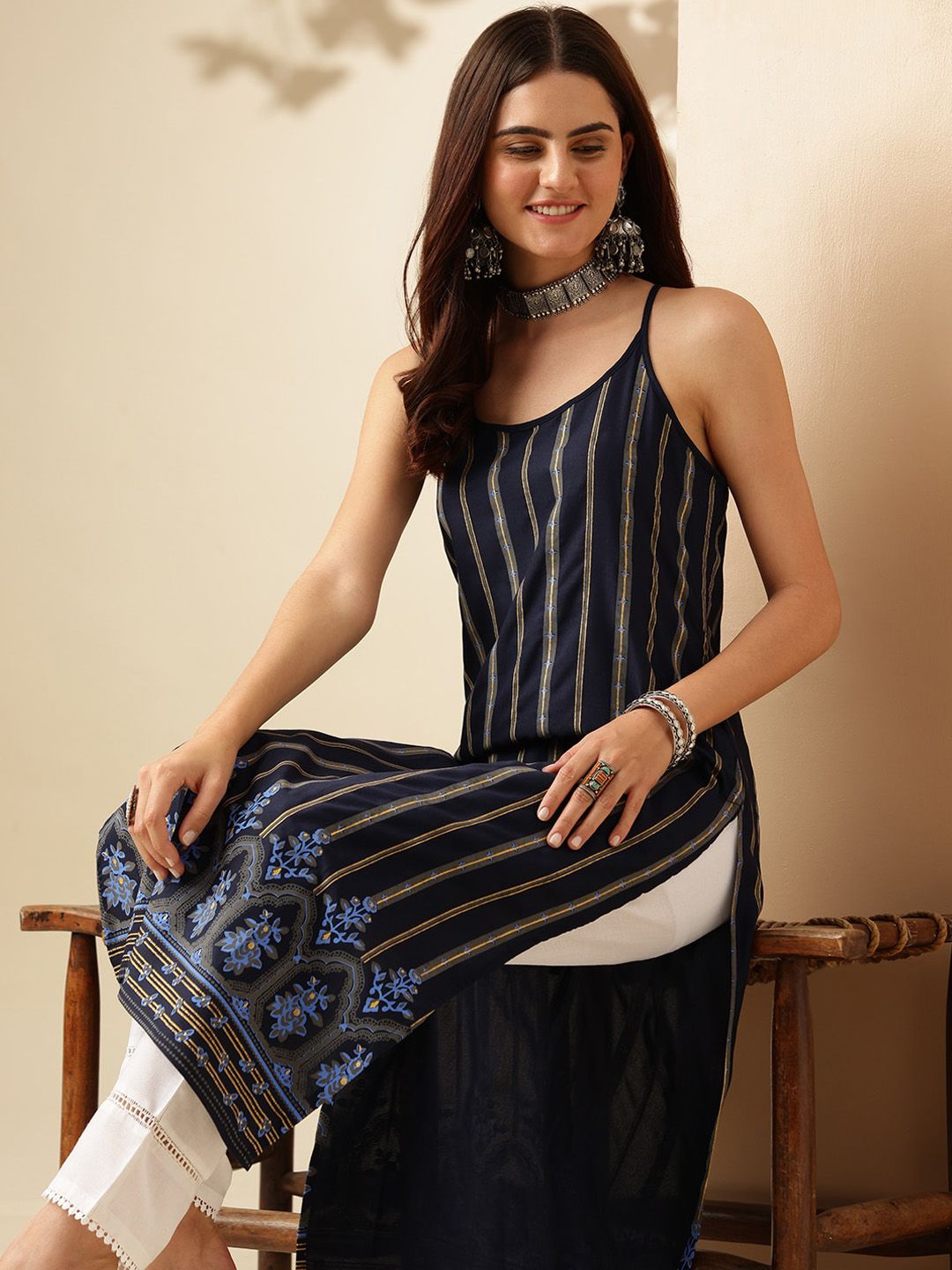 Striped Sequinned Kurta
