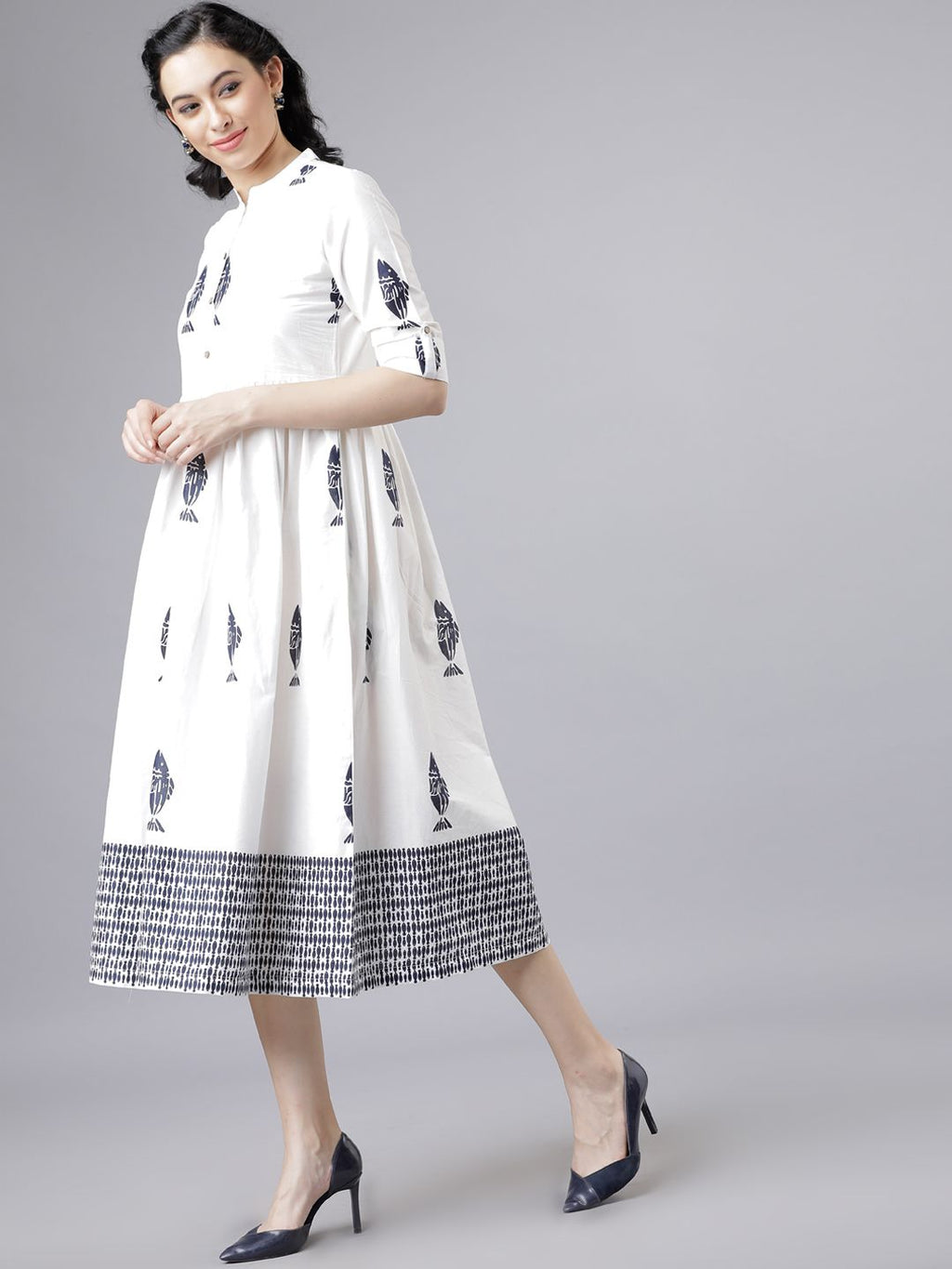 Dhimhi Women's White & Blue Shirt Dress