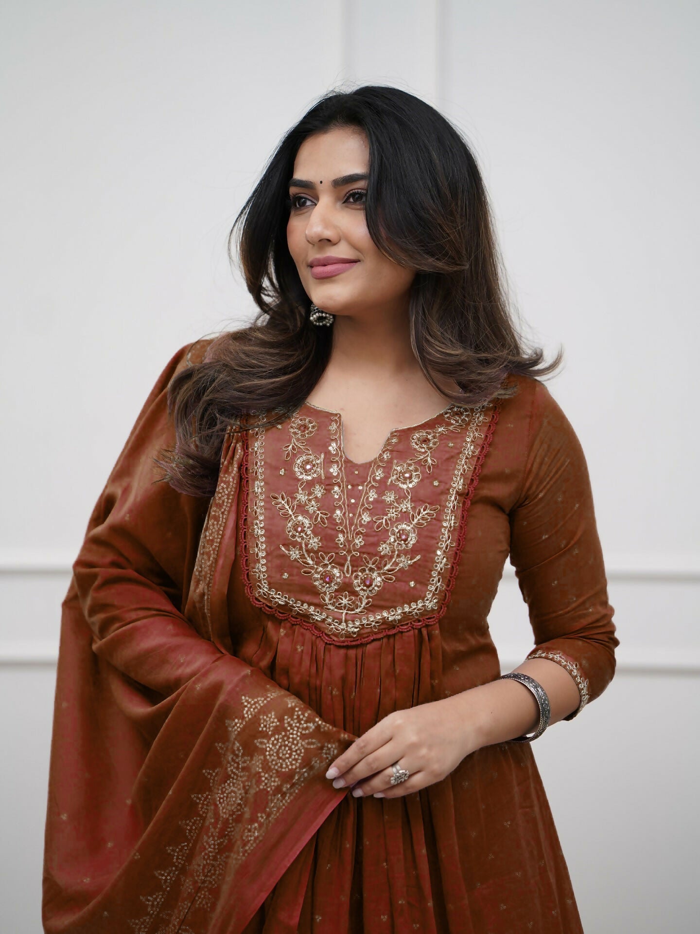 Dhimhi women's cotton embroidery kurta set with straight pant and matching dupatta, featuring intricate work and vibrant colors.