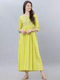 Dhimhi Women's Lime Green Embroidered Maxi Dress