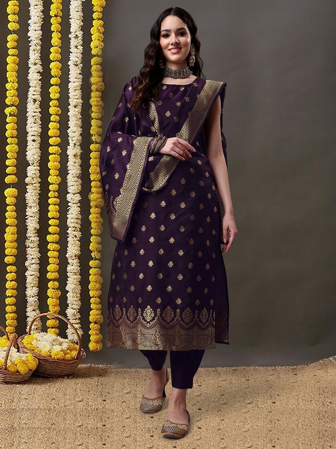 Dhimhi Women's Ethnic Motifs Woven Design Kurta With Salwar & Dupatta - dhimhi