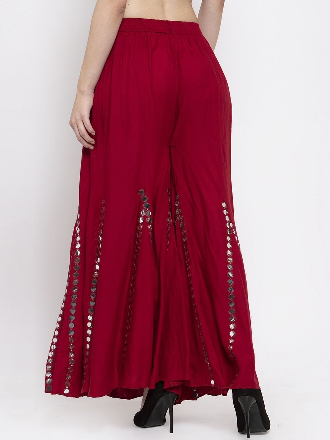 Dhimhi Women's Maroon Embellished Flared Palazzos