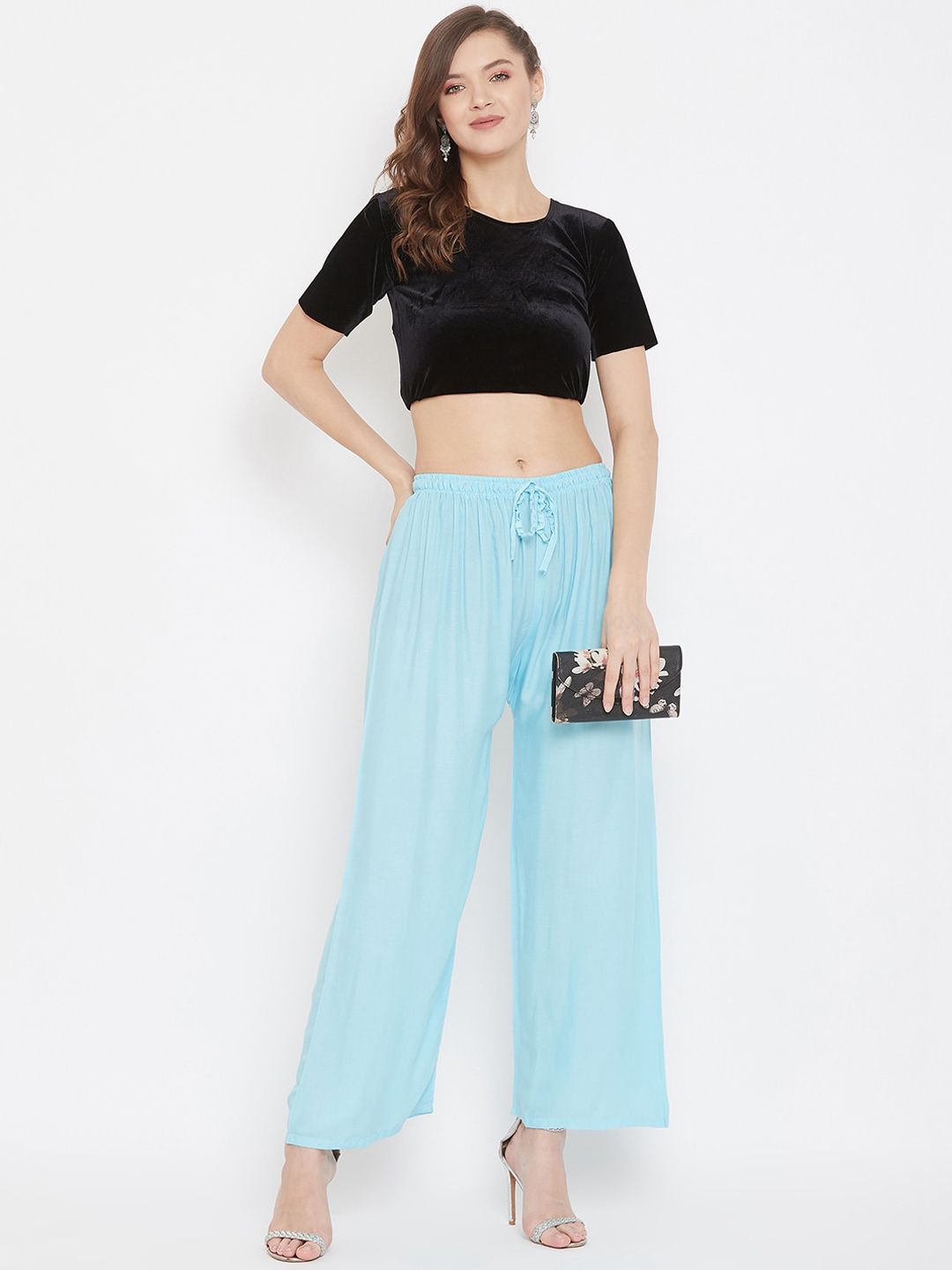 Dhimhi Women's Blue Solid Straight Palazzos