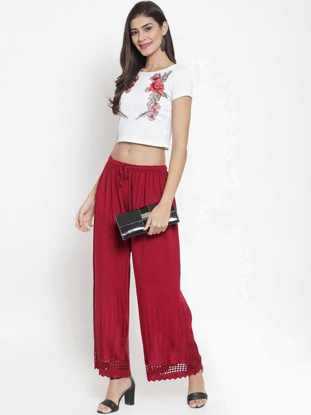 Dhimhi Women's Maroon Solid Straight Palazzos