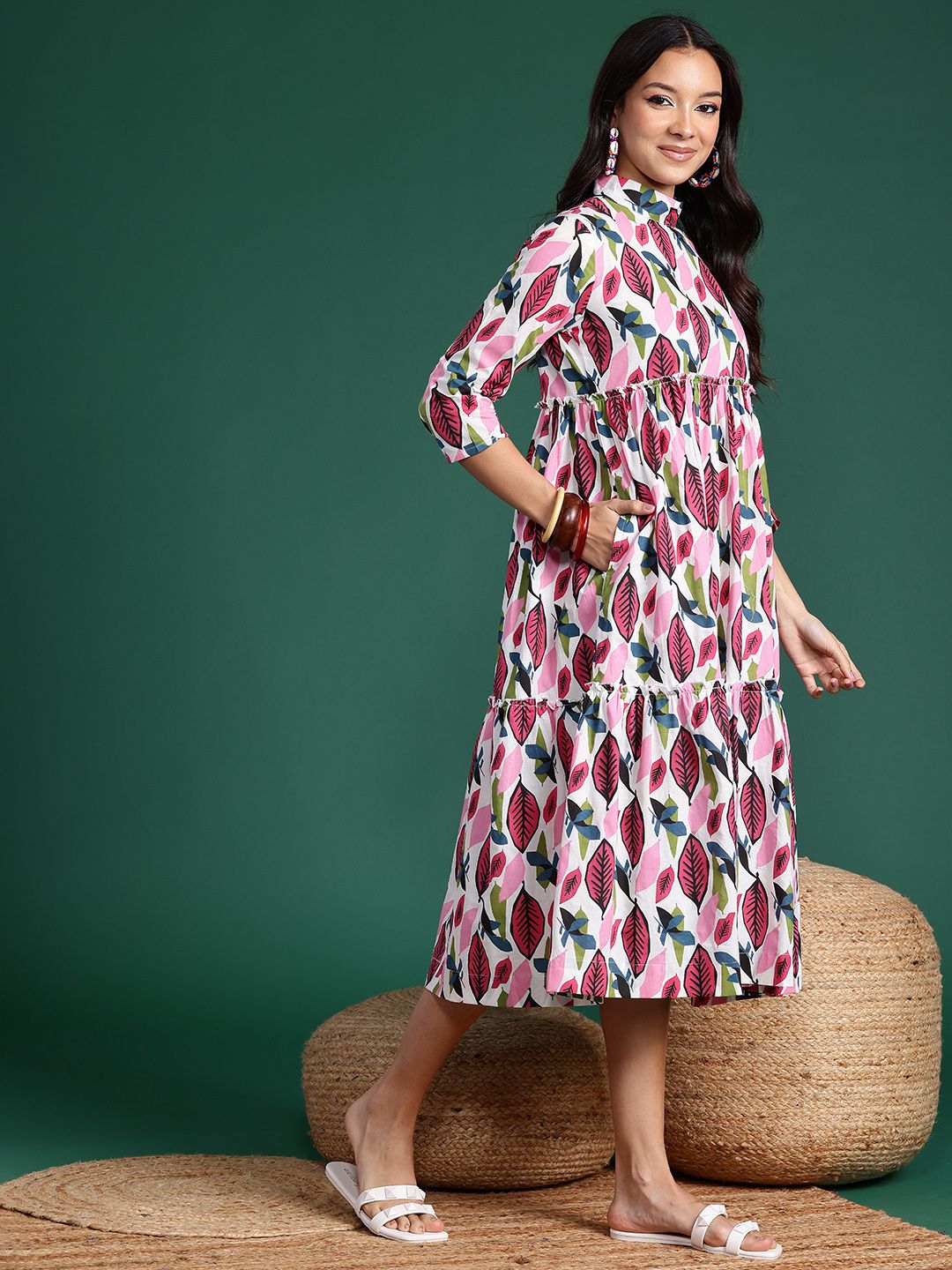 Dhimhi Women's Printed Tiered Cotton Ethnic Dress