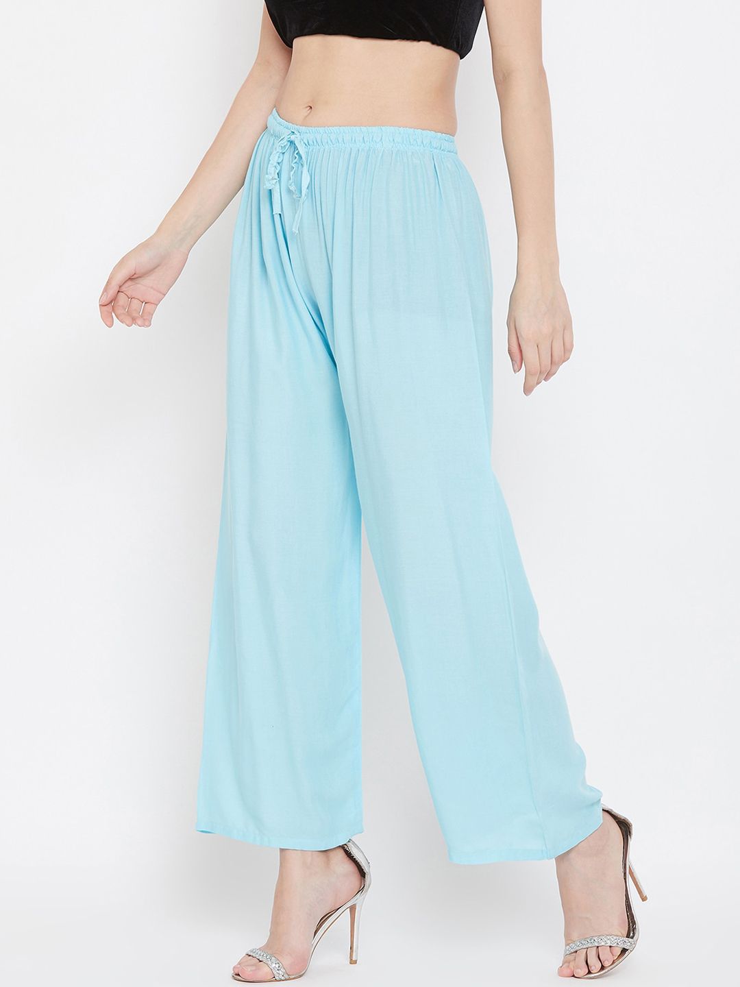 Dhimhi Women's Blue Solid Straight Palazzos