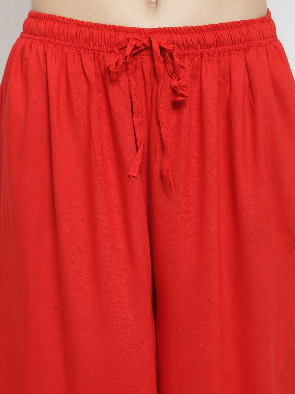 Dhimhi Women's Red Solid Flared Palazzos