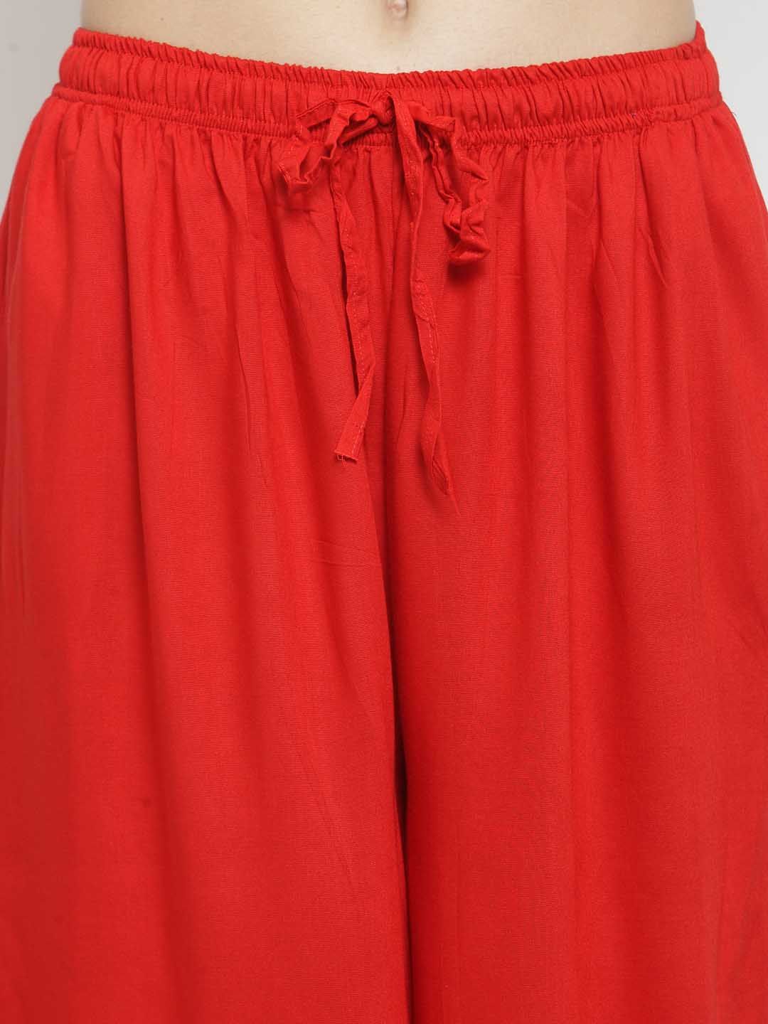 Dhimhi Women's Red Solid Flared Palazzos