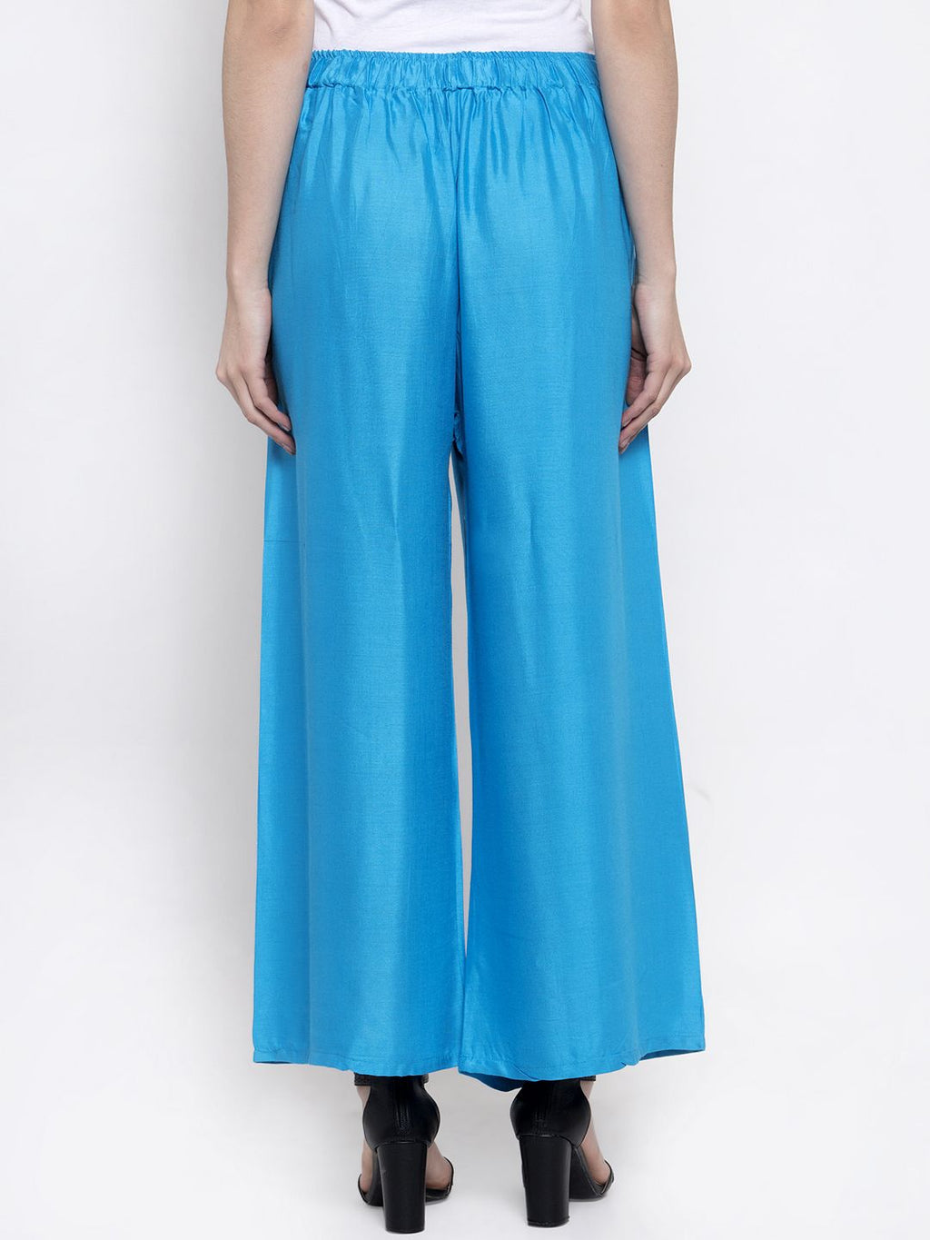 Dhimhi Women's Blue Solid Flared Palazzos
