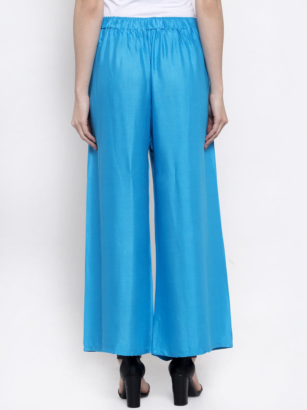 Dhimhi Women's Blue Solid Flared Palazzos