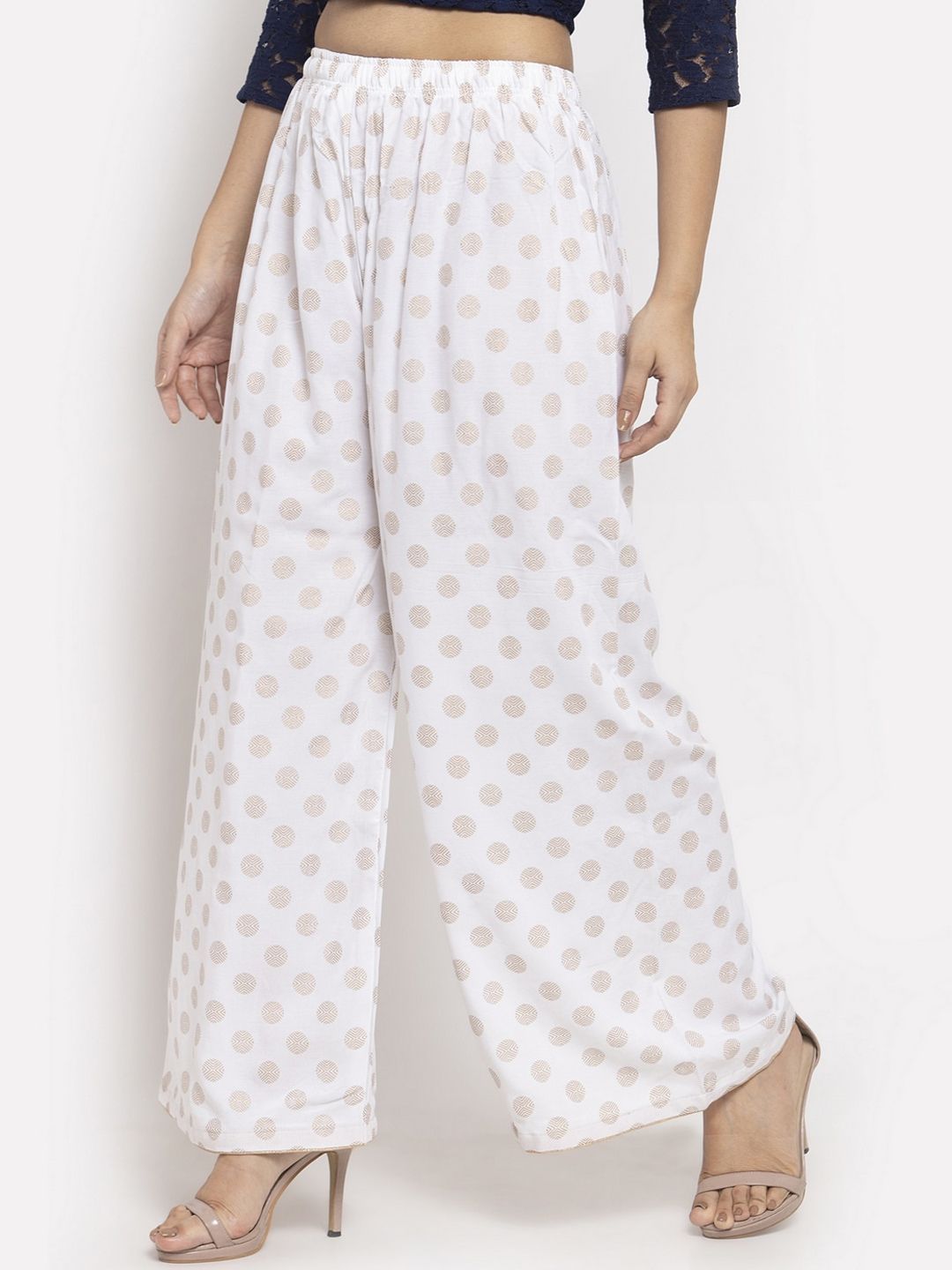 Dhimhi Women's White Printed Wide Leg Palazzos