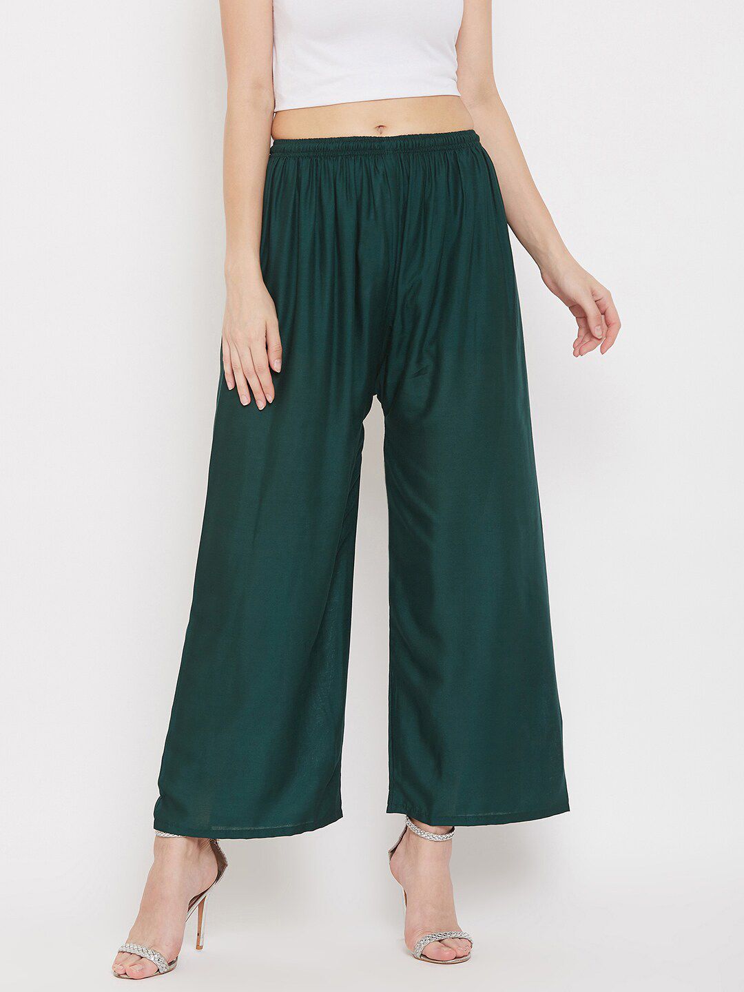 Dhimhi Women's Green Solid Ethnic Palazzos
