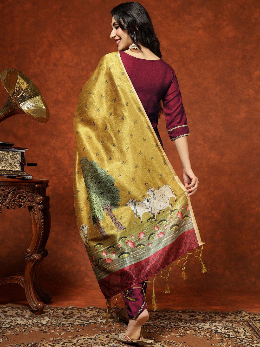 Dhimhi Women's Kalini Straight Kurta Pant Set With Digital Print Dupatta - dhimhi