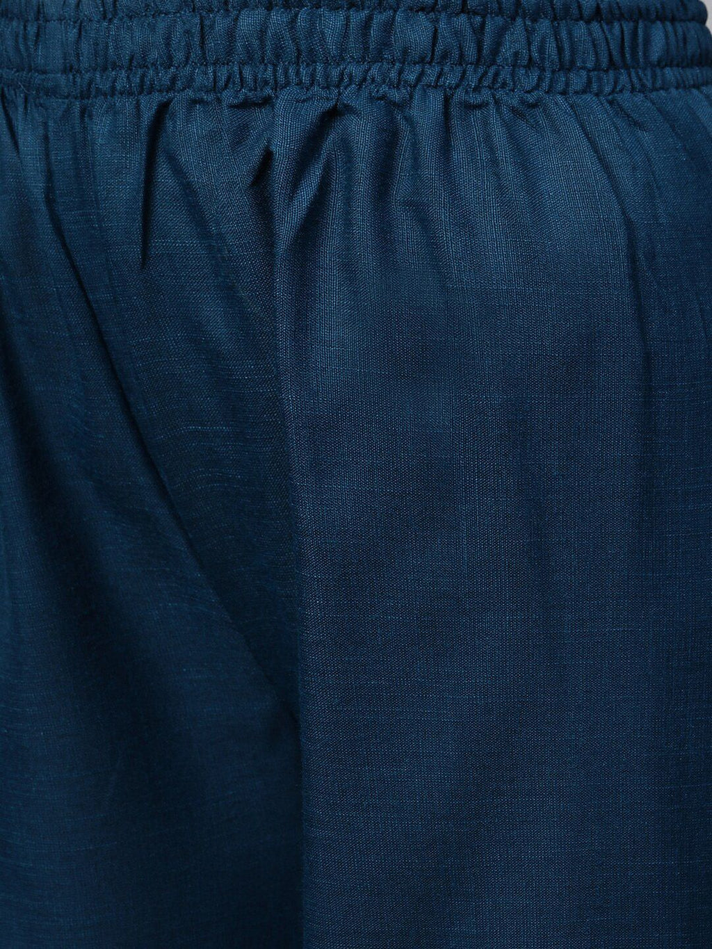 Dhimhi Women's Blue Printed Zardozi Kurta with Palazzos & Dupatta