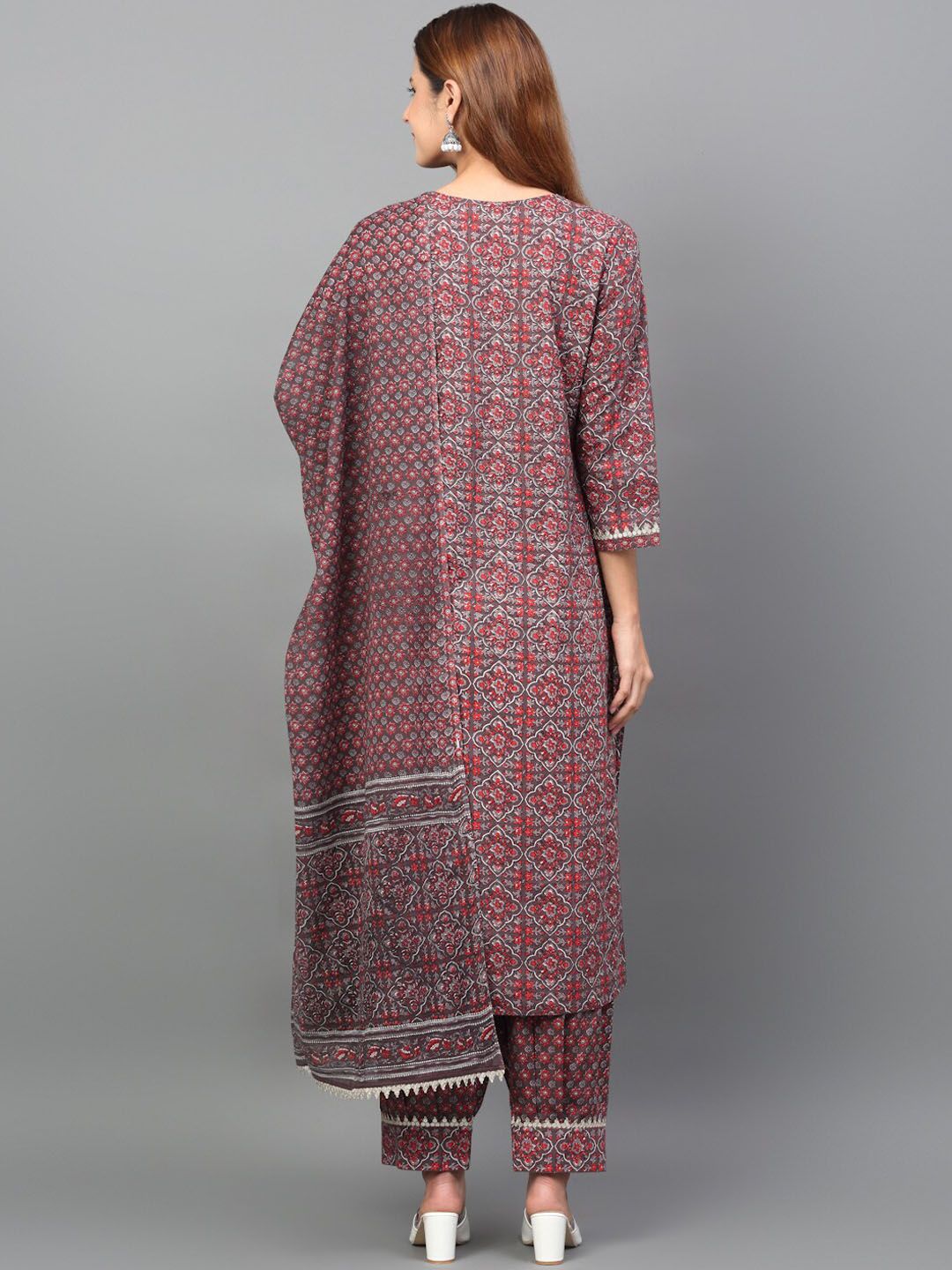 Dhimhi Women's Ethnic Motifs Printed Pure Cotton Kurta with Salwar & Dupatta