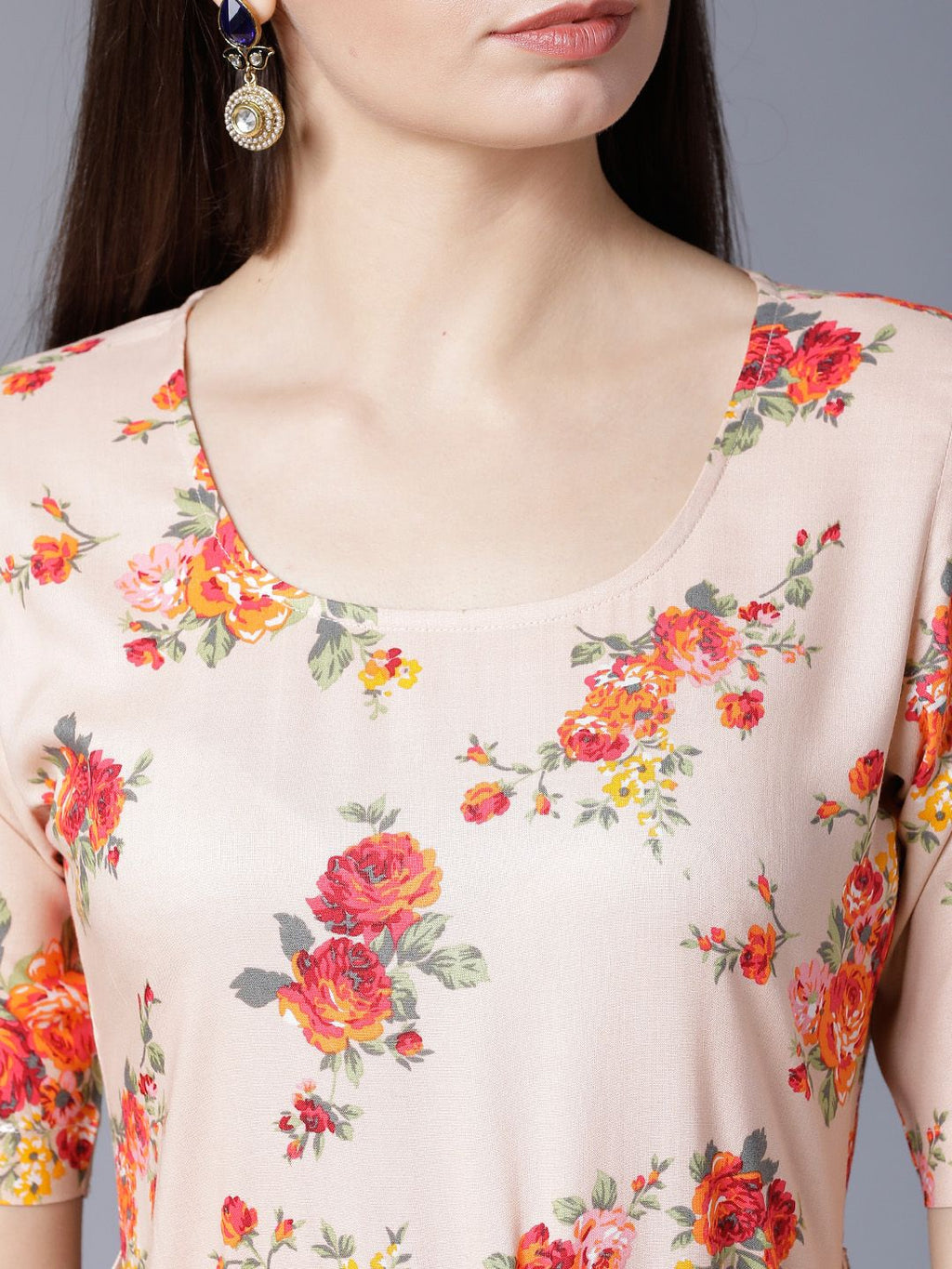 Dhimhi Women's Peach-Coloured Printed Maxi Dress