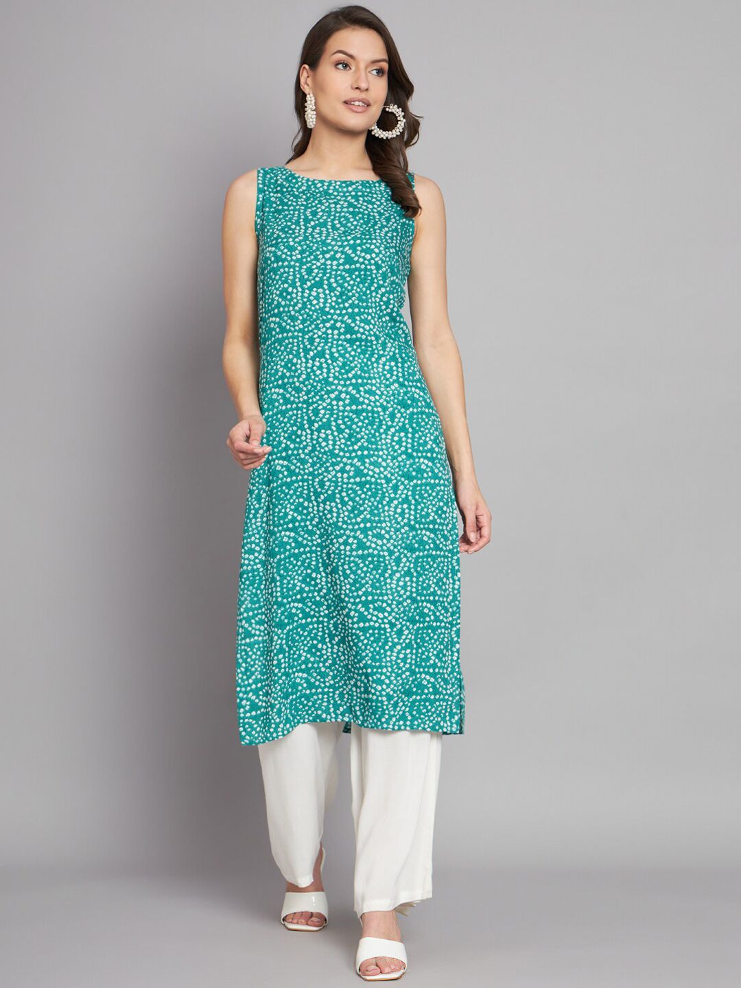 Abstract Printed Boat Neck Sleeveless Straight Kurta