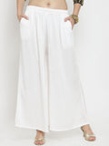Dhimhi Women's Off-White Solid Flared Palazzos