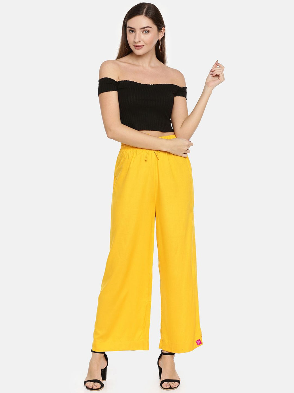 Dhimhi Women's Yellow Solid Wide Leg Palazzos