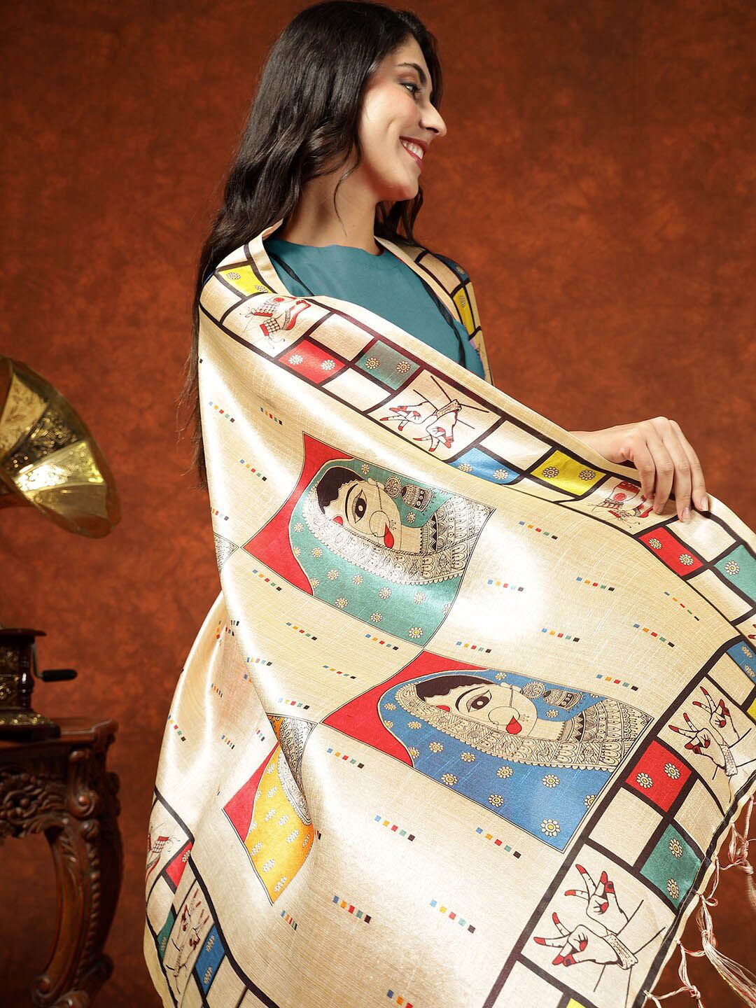 Dhimhi Women's Ethnic Motifs Printed Sleeveless Straight Kurta & Trousers With Dupatta