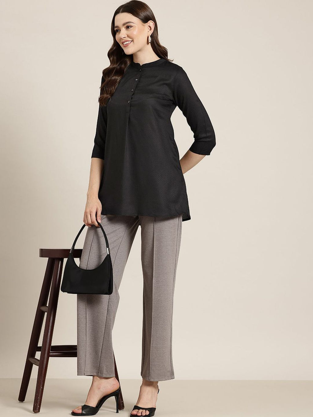 Dhimhi Women's Mandarin Collar Solid Top