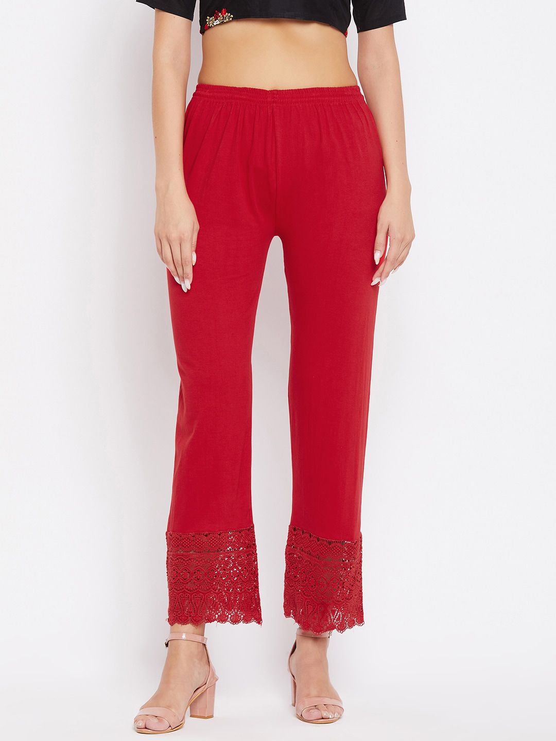 Dhimhi Women's Red Knitted Palazzos