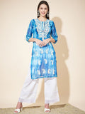 Printed Round Neck Thread Work Georgette Kurta