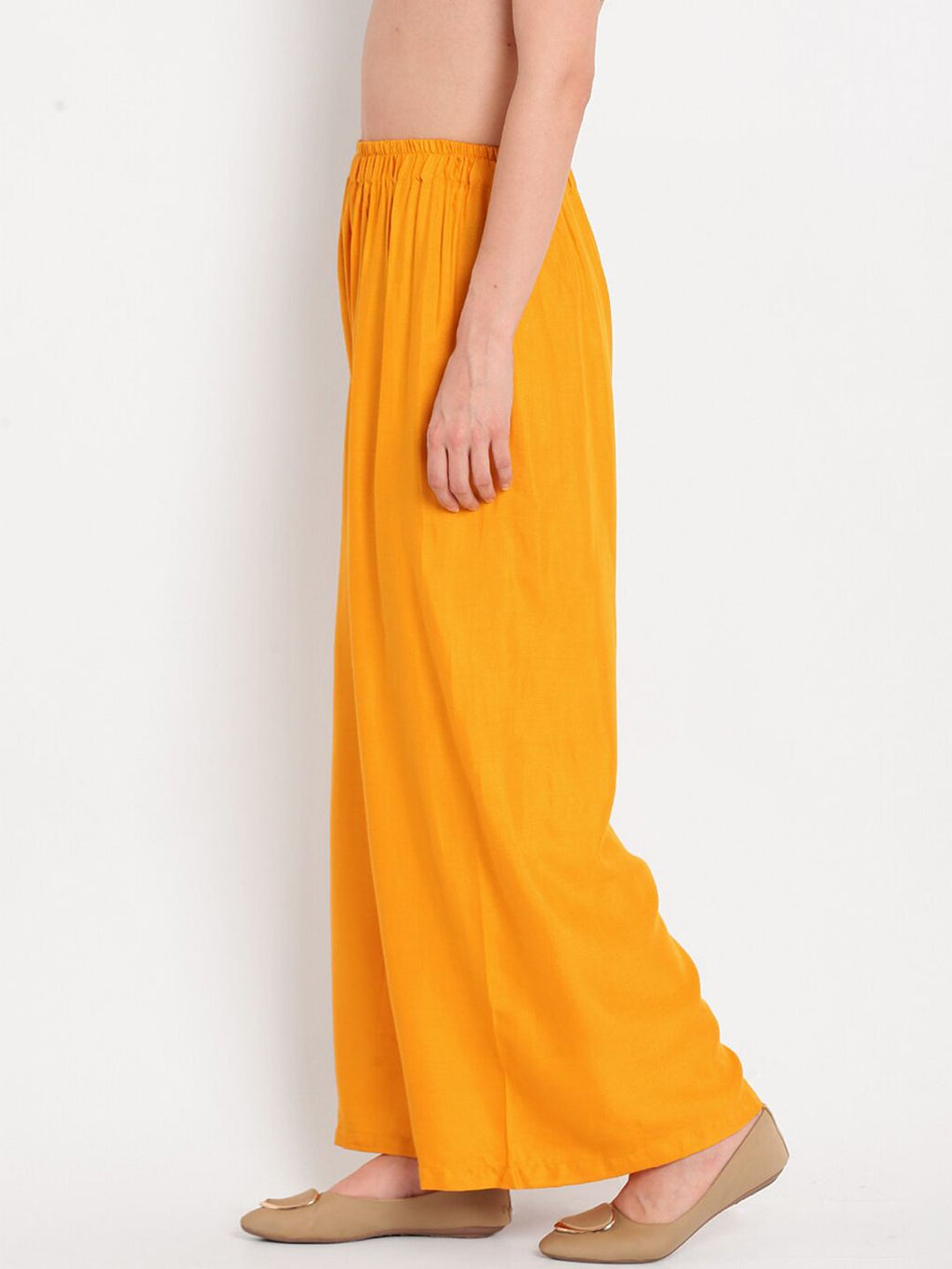 Dhimhi Women's Mustard Yellow Solid Flared Palazzos