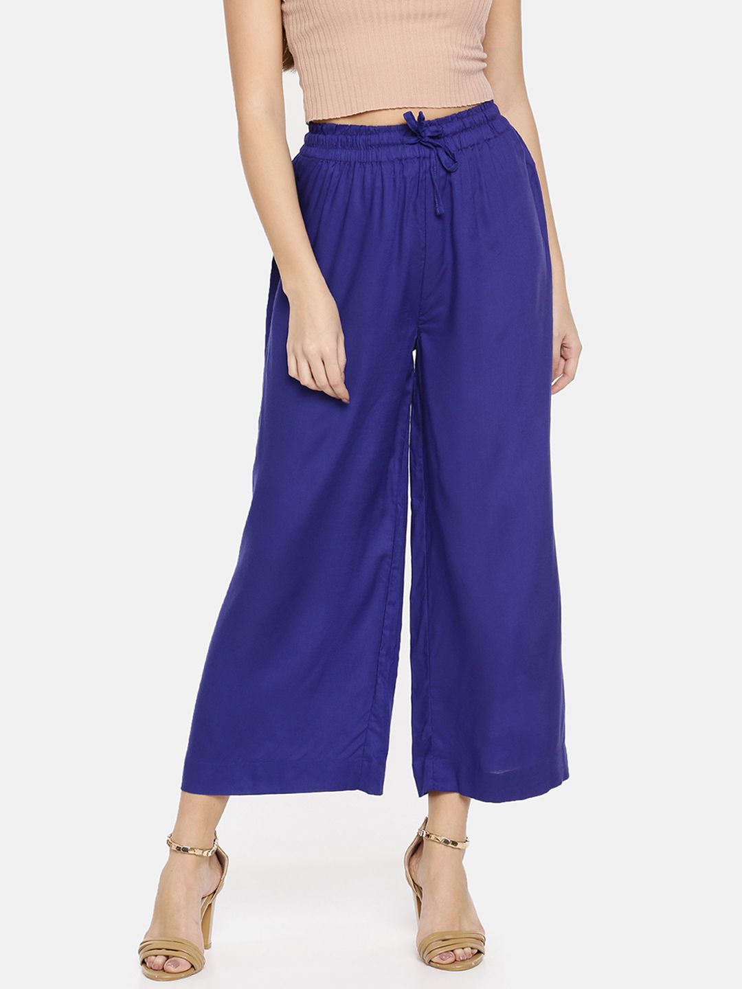 Dhimhi Women's Blue Solid Wide Leg Palazzos