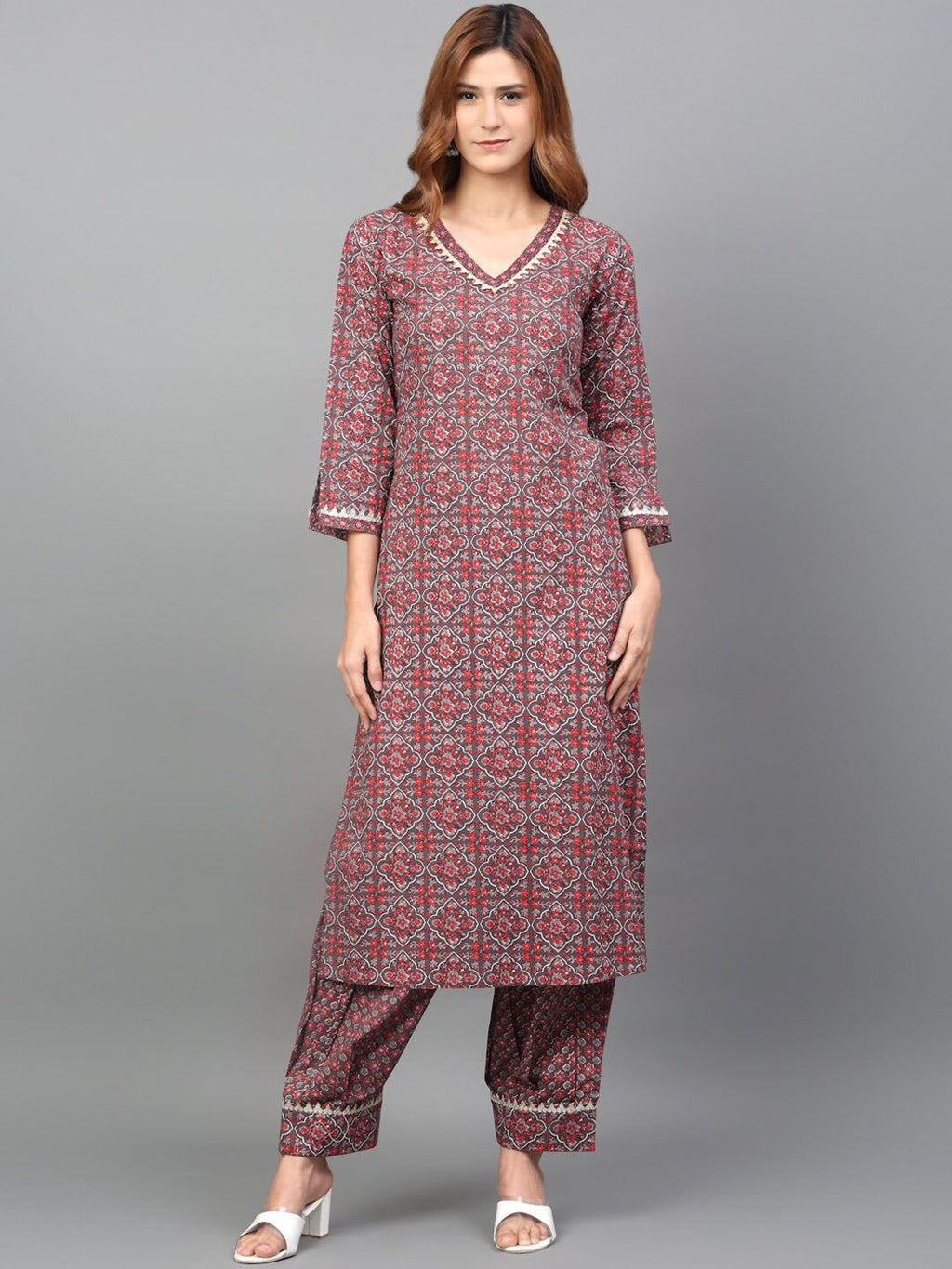 Dhimhi Women's Ethnic Motifs Printed Pure Cotton Kurta with Salwar & Dupatta