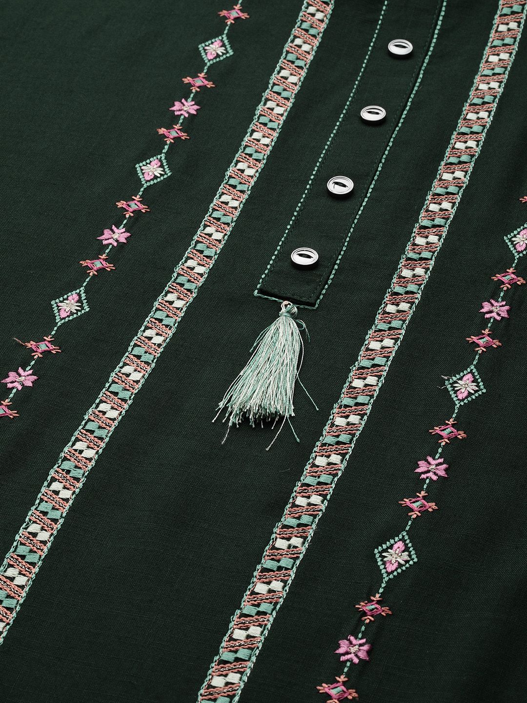 Dhimhi Women's Green Ethnic Motifs Embroidered Top