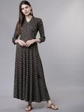 Dhimhi Women's Charcoal Grey Printed Fit and Flare Ethnic Dress