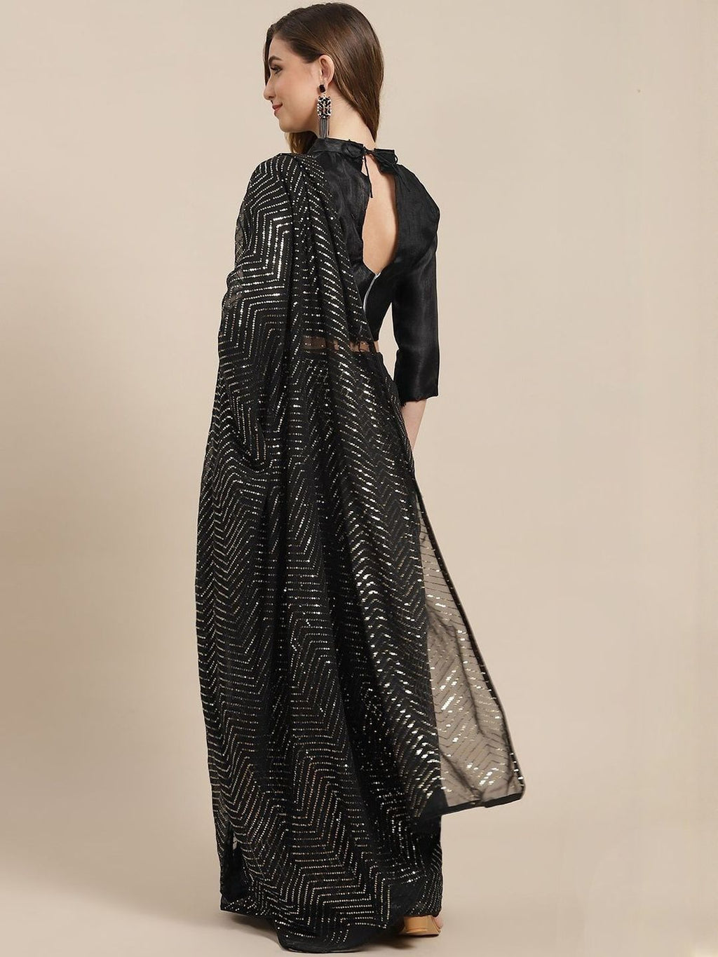 Dhimhi Women's Woven Design Sequinned Poly Georgette Heavy Work Patola Saree