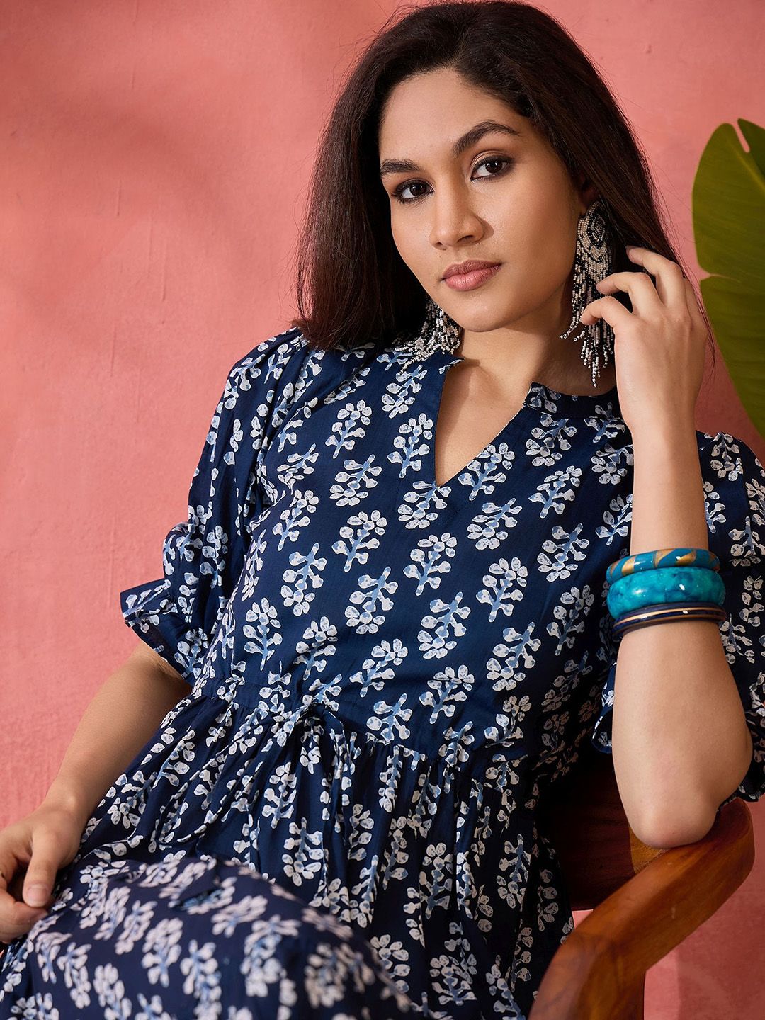 Dhimhi Women's Printed Pure Cotton A-Line Ethnic Dress