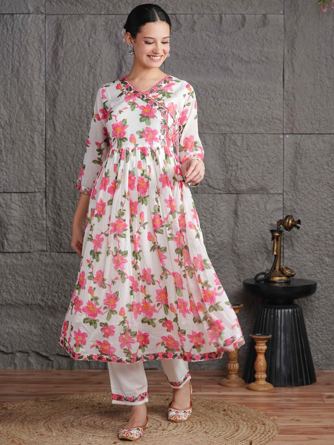 Dhimhi Women Anarkali Kurta & Angarkha Pattern & Embroidery Work Kurta Trousers & Dupatta