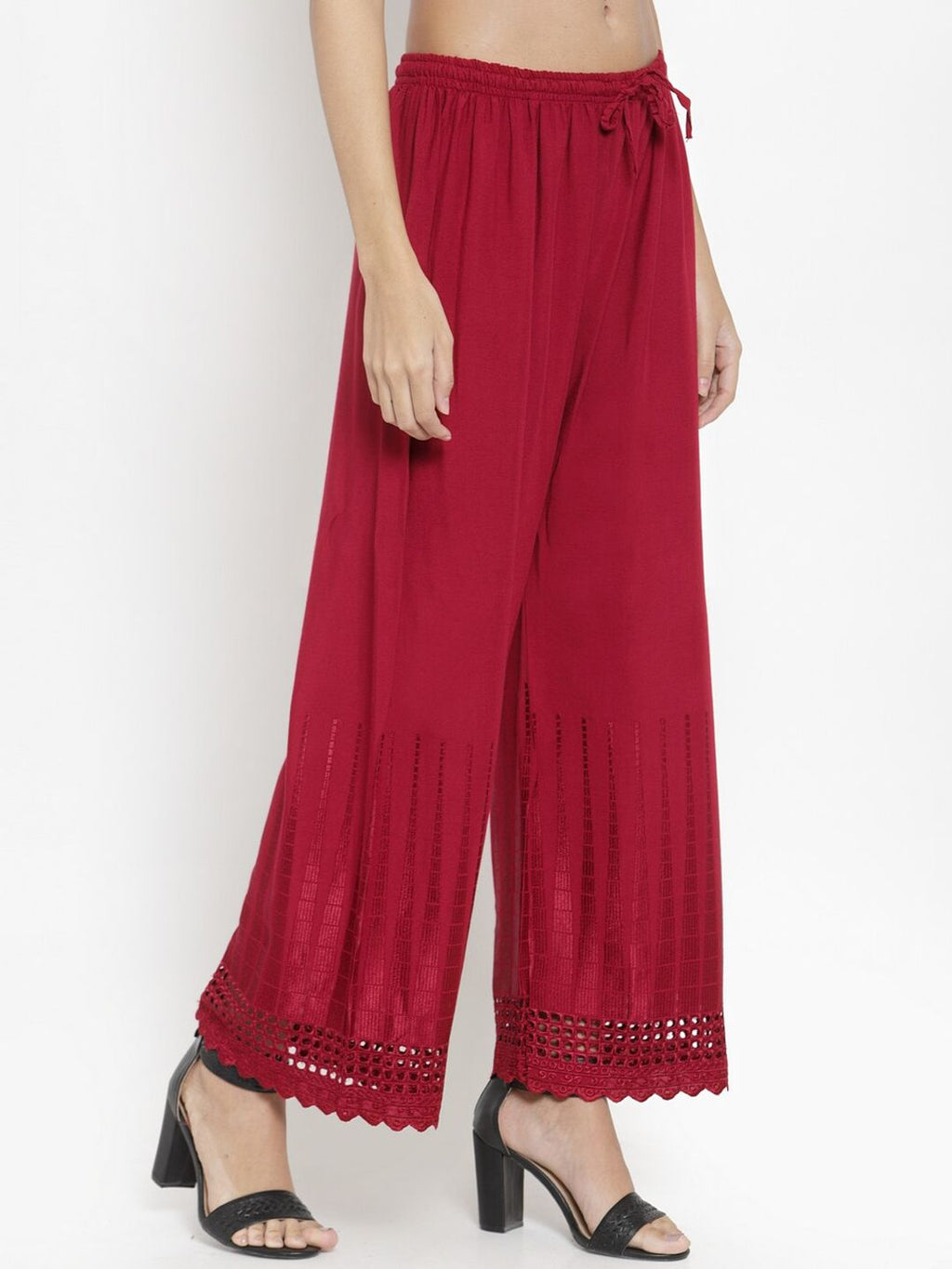 Dhimhi Women's Maroon Hem Design Straight Palazzos