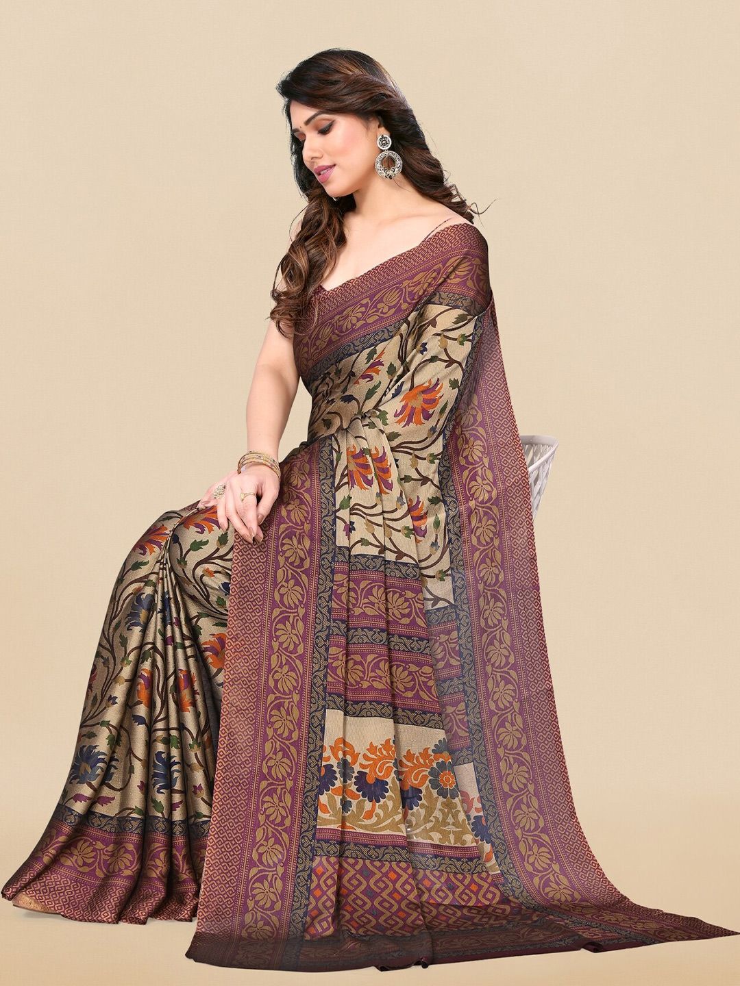 Dhimhi Women's Floral Poly Chiffon Saree