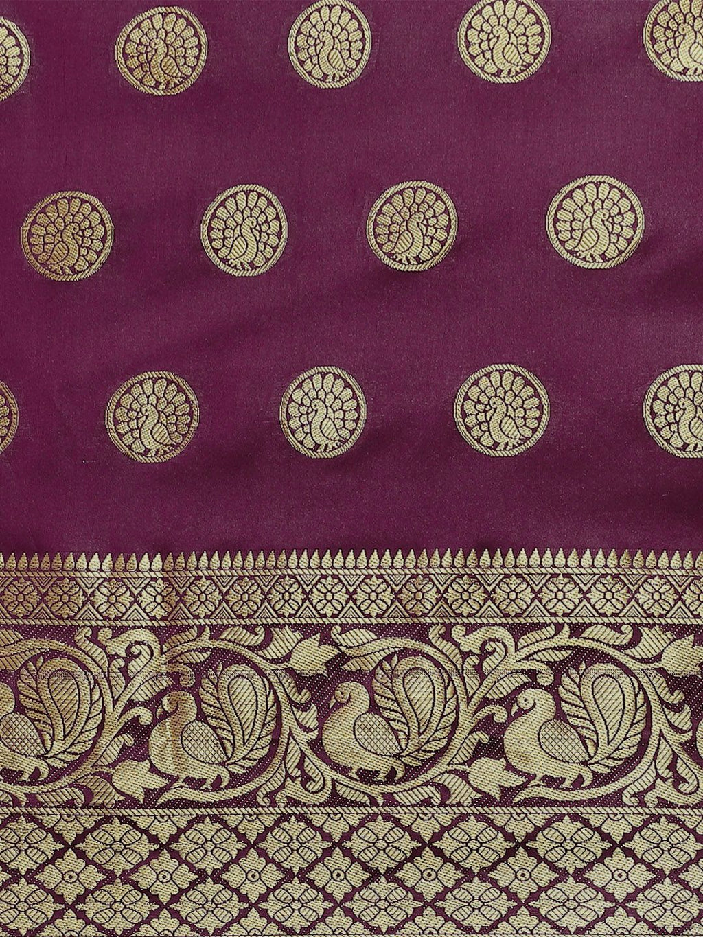 Dhimhi Women's Magenta & Gold-Toned Woven Design Zari Fusion Banarasi Saree