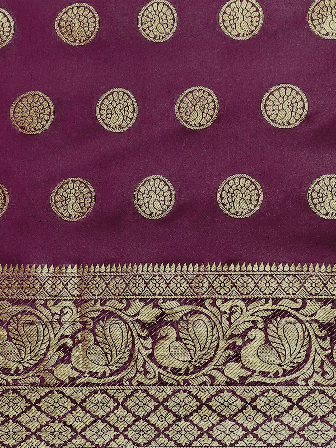 Dhimhi Women's Magenta & Gold-Toned Woven Design Zari Fusion Banarasi Saree