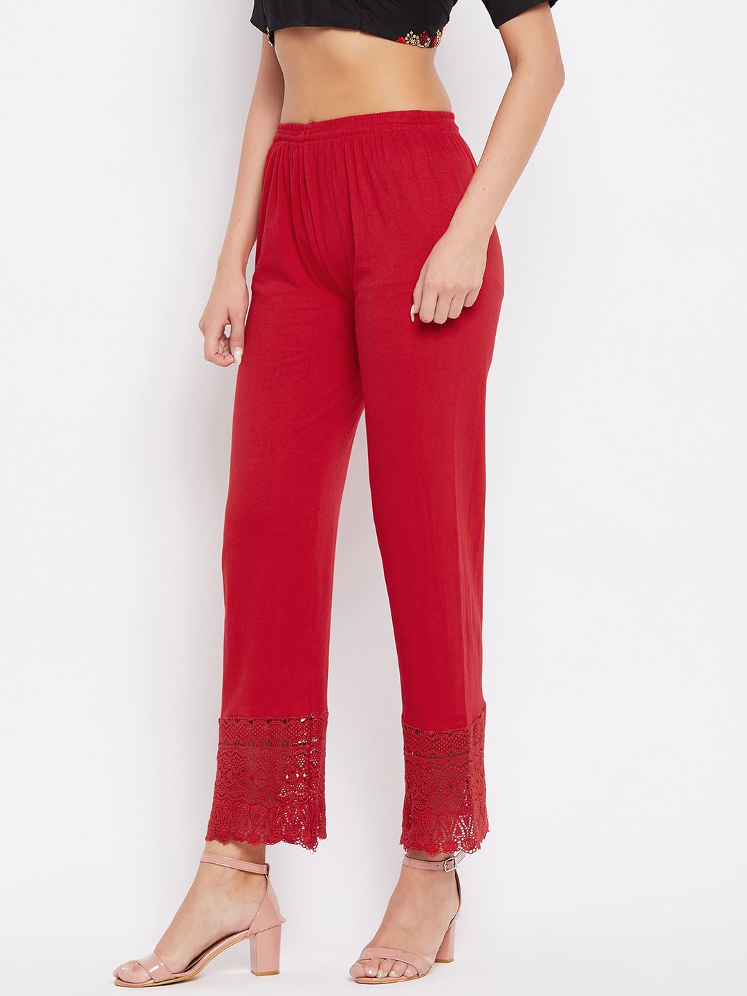 Dhimhi Women's Red Knitted Palazzos