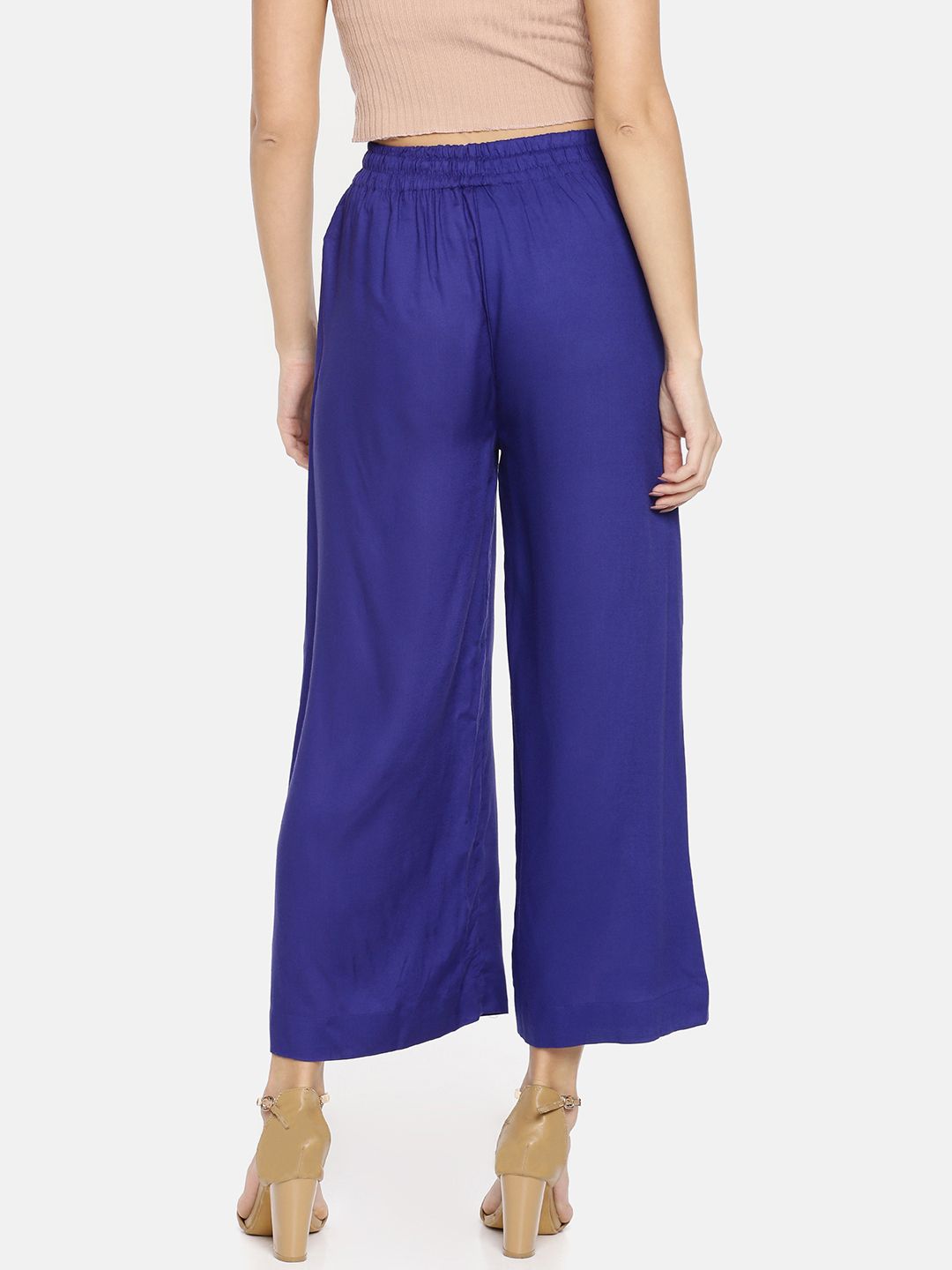 Dhimhi Women's Blue Solid Wide Leg Palazzos