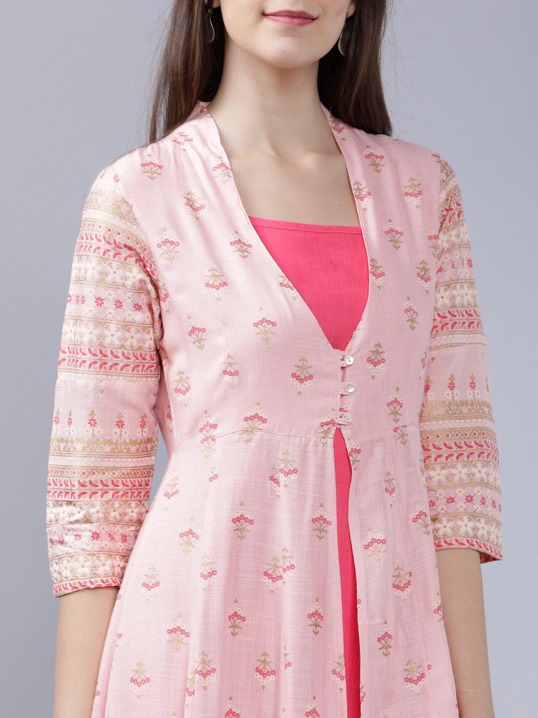 Dhimhi Women's Pink Floral Print Maxi Dress with Shrug
