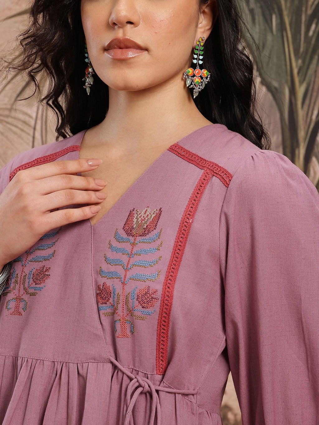 Dhimhi Women's Ethnic Motifs Embroidered Wrap-Style Ethnic Dress