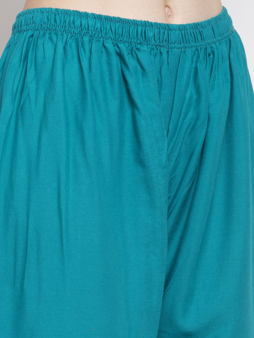 Dhimhi Women's Teal Blue Printed Wide Leg Palazzos