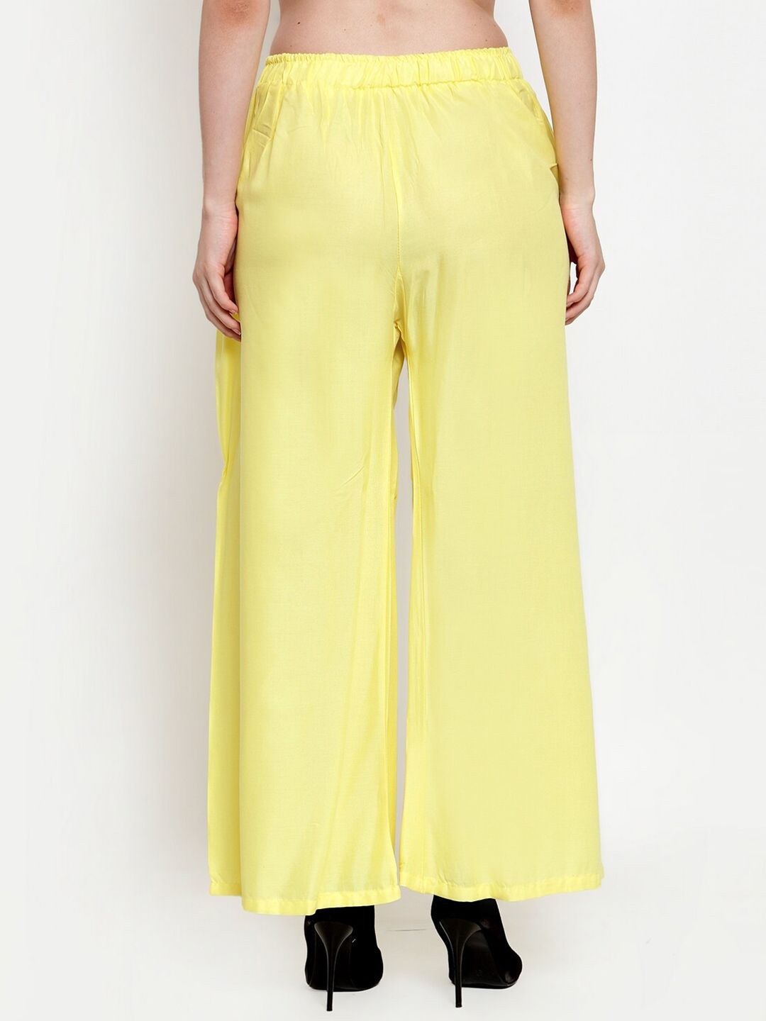 Dhimhi Women's Yellow Solid Flared Ethnic Palazzos